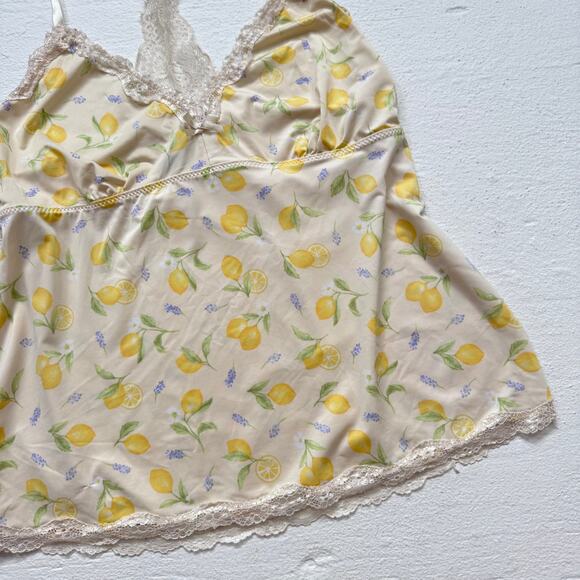 Laura Ashley Lemon Print Lace Cami Tank Top, Size XL - Picture 3 of 8